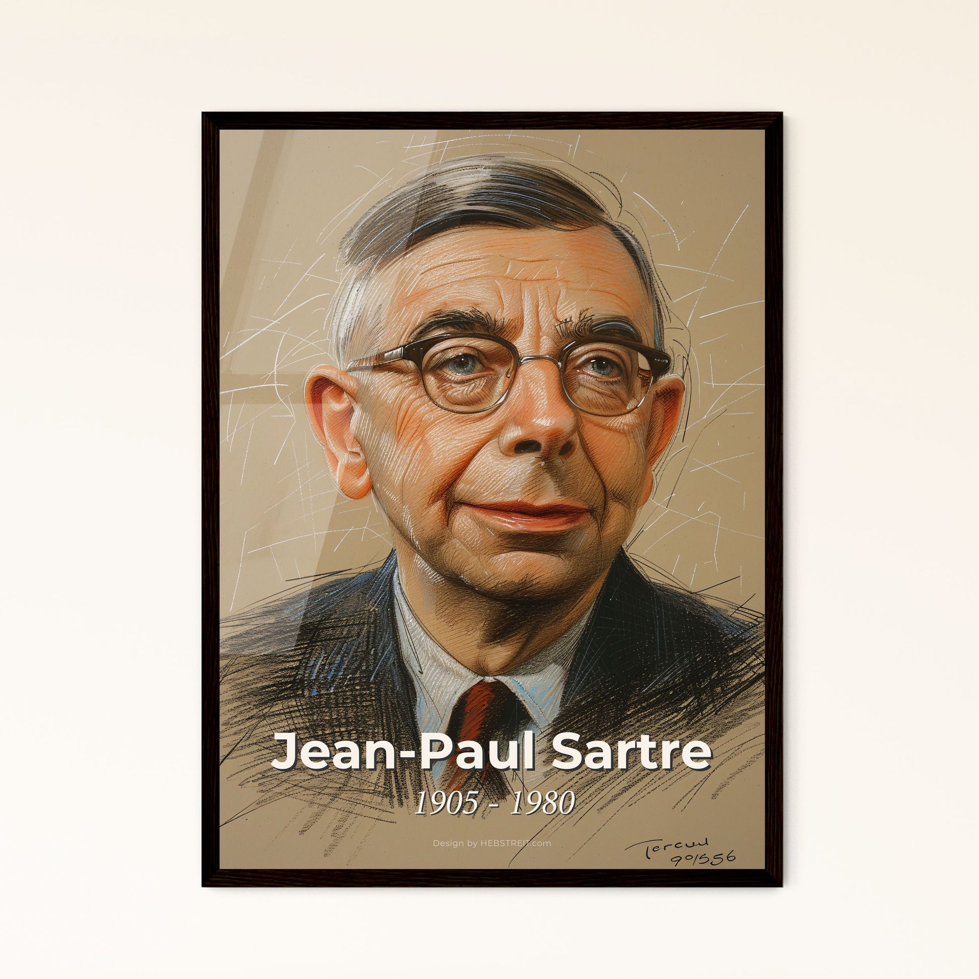 Captivating Portrait of Jean-Paul Sartre: A Modern Tribute to Existentialism in Vibrant Contemporary Art – Ideal for Home Decor