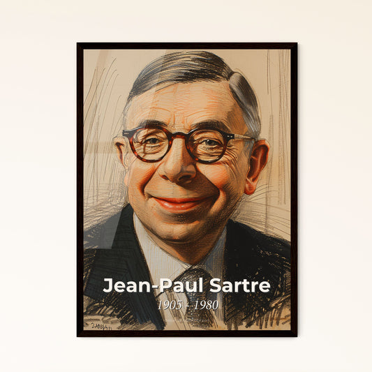 Elegant Portrait of Jean-Paul Sartre: A Striking Contemporary Art Print Celebrating Existentialism - Perfect for Modern Home Decor