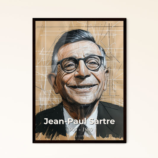 Elegant Portrait of Jean-Paul Sartre: Vibrant Existentialism Art Print - Perfect for Home Decor or Thoughtful Gifting