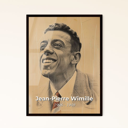 Elegant Portrait of Jean-Pierre Wimille: Celebrating a Pre-War Racing Legend—Artfully Rendered on Beige with Dynamic Hatching