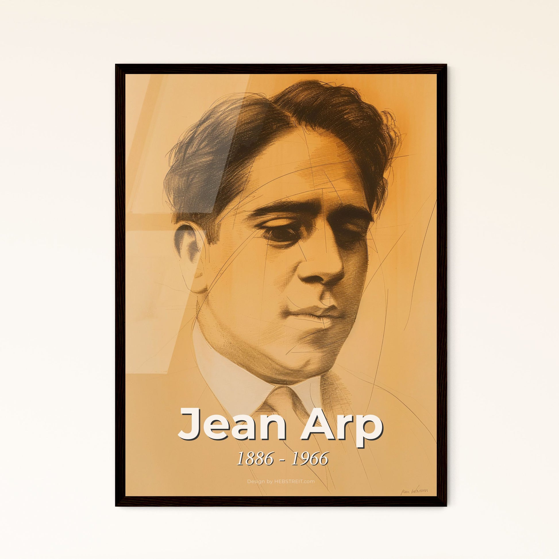 Captivating Abstract Portrait of Jean Arp: Dynamic Lines & Sensual Hatching on Beige - Perfect Gift or Home Décor Accent