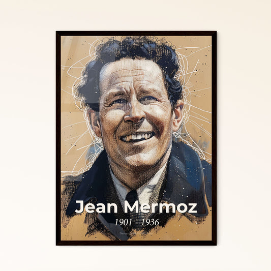 Elegant Portrait of Jean Mermoz: A Tribute to the Pioneering French Aviator - Contemporary Art Print for Luxurious Home Decor