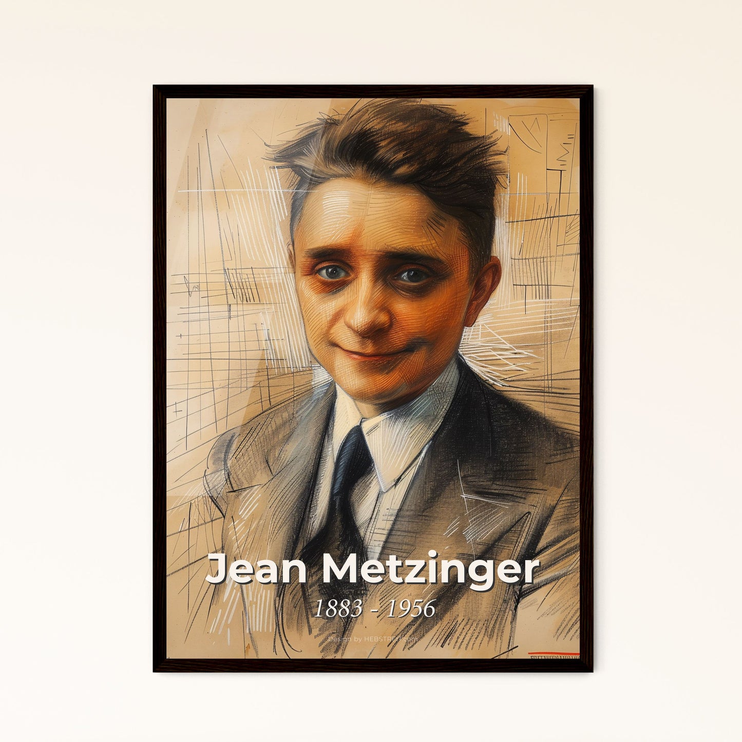 Captivating Cubist Portrait: Jean Metzinger's Dynamic Elegance – Stunning Print on Beige, Perfect for Home Decor or Gift Giving!