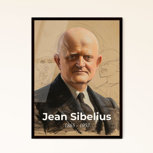 Captivating Portrait of Jean Sibelius: A Contemporary Tribute to the Finnish Composer in Elegant Hues and Dynamic Lines