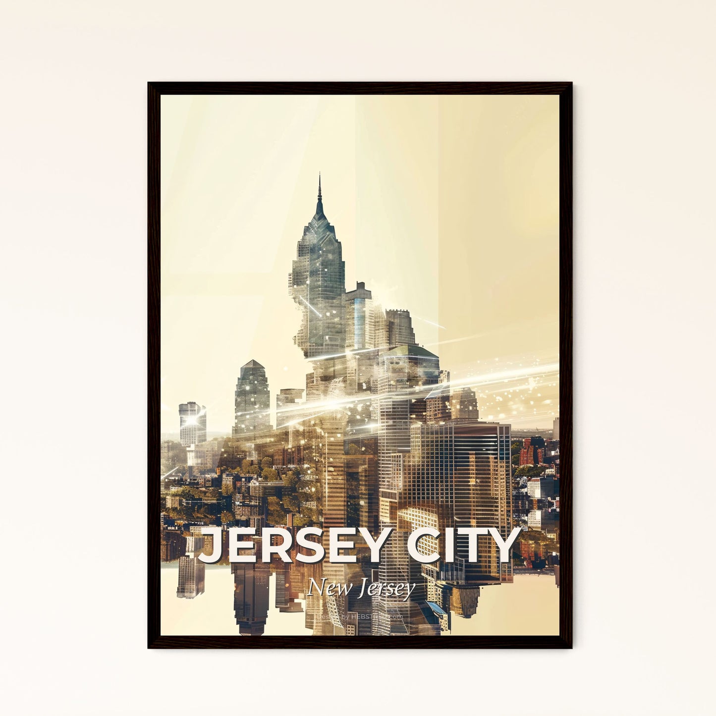 Jersey City Skyline Composite Art Poster - A city with many tall buildings