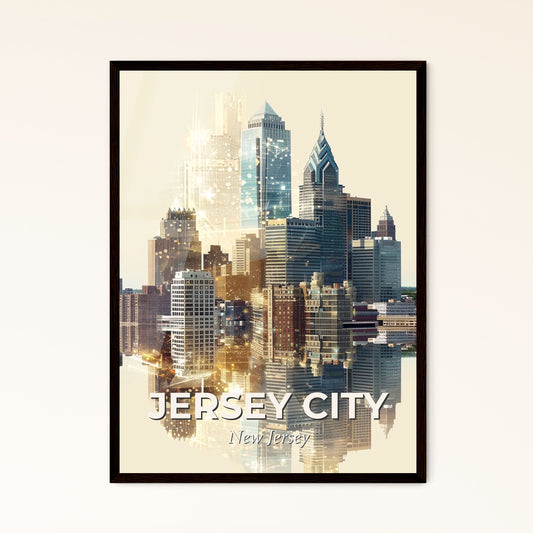 Jersey City Skyline: Local Landmarks in Unique Double Exposure - A city skyline with many tall buildings