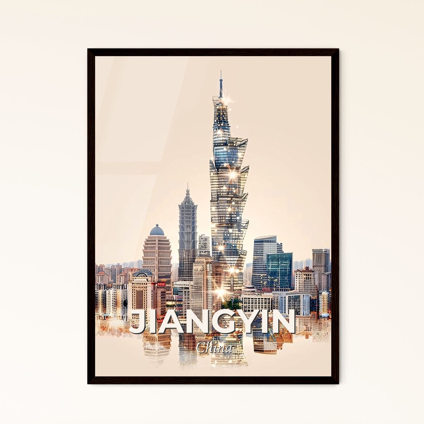 Jiangyin Skyline Night Light Composite Art - A city skyline with many tall buildings