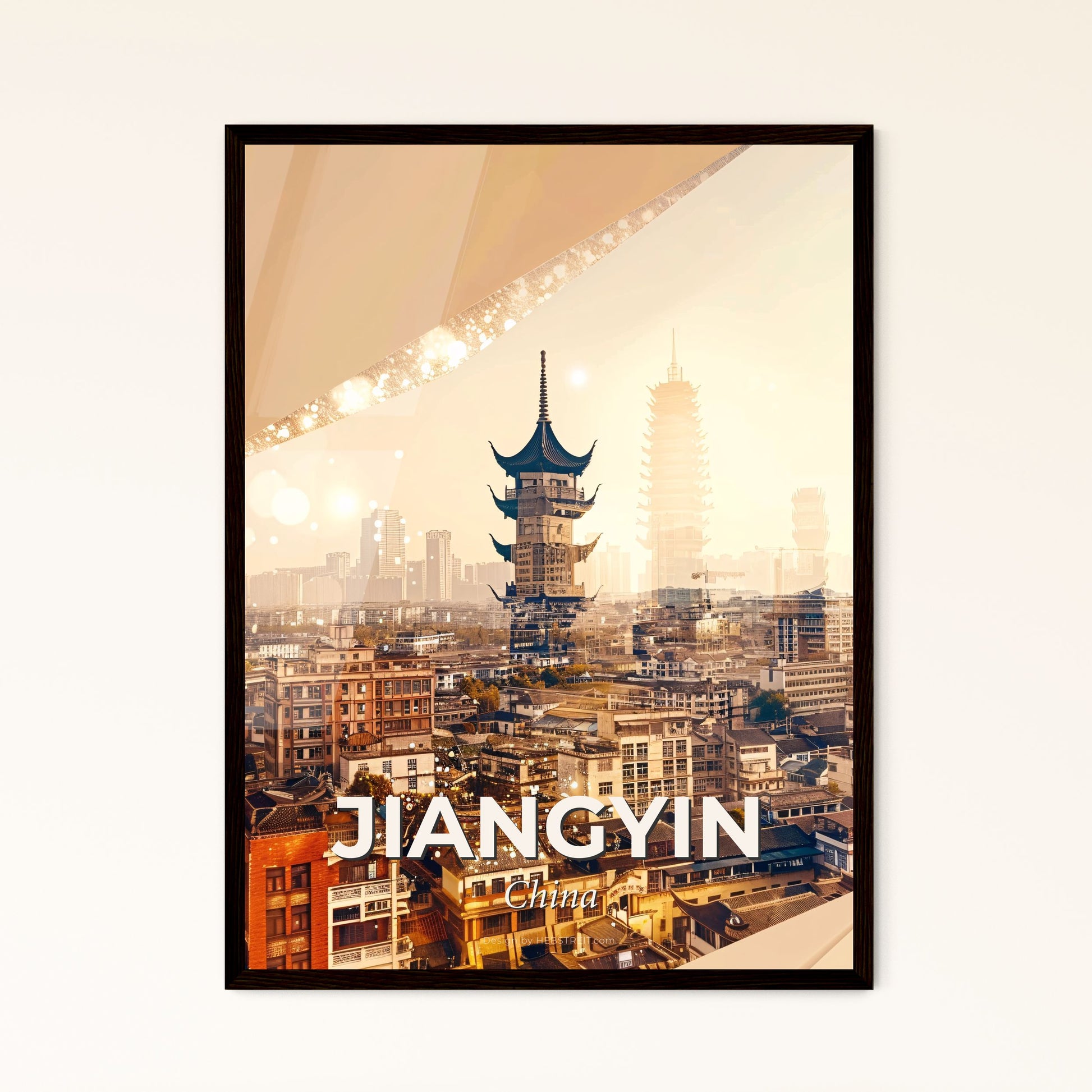 Jiangyin Skyline Art: Local Icons, Beige, Backlights - A city with a tall building