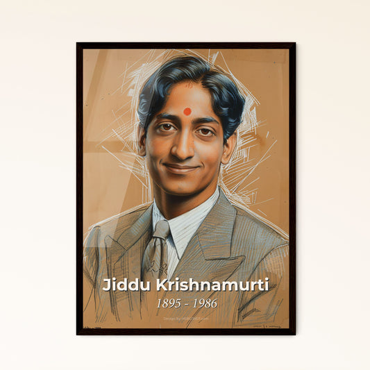 Elevate Your Space: Jiddu Krishnamurti Portrait – Contemporary Art Print on Beige, Framed & Aluminum Options Available!