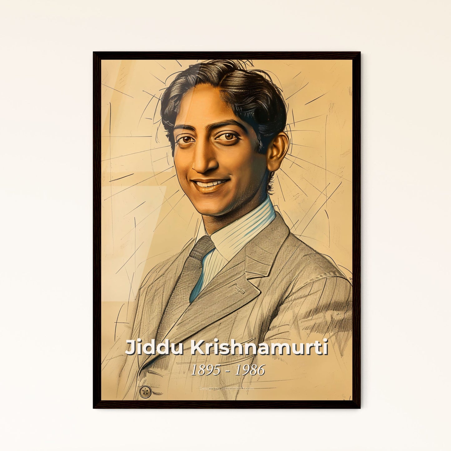 Captivating Portrait of Jiddu Krishnamurti - A Meditative Journey on Bright Beige, Perfect for Home Decor & Gifting.