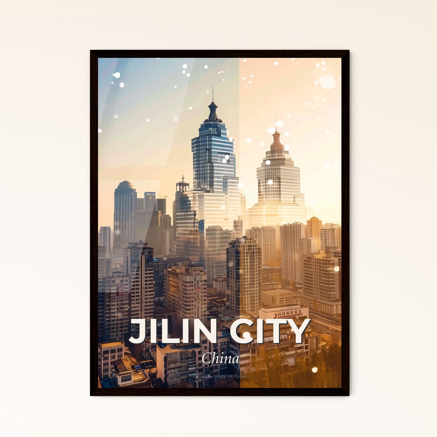 Jilin City China Skyline Local Art Print - A city skyline with many tall buildings