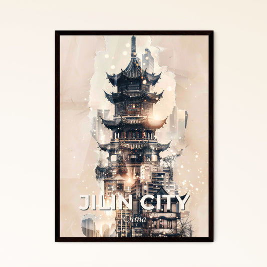 Jilin City Skyline Minimalist Double Exposure - A building with a tower