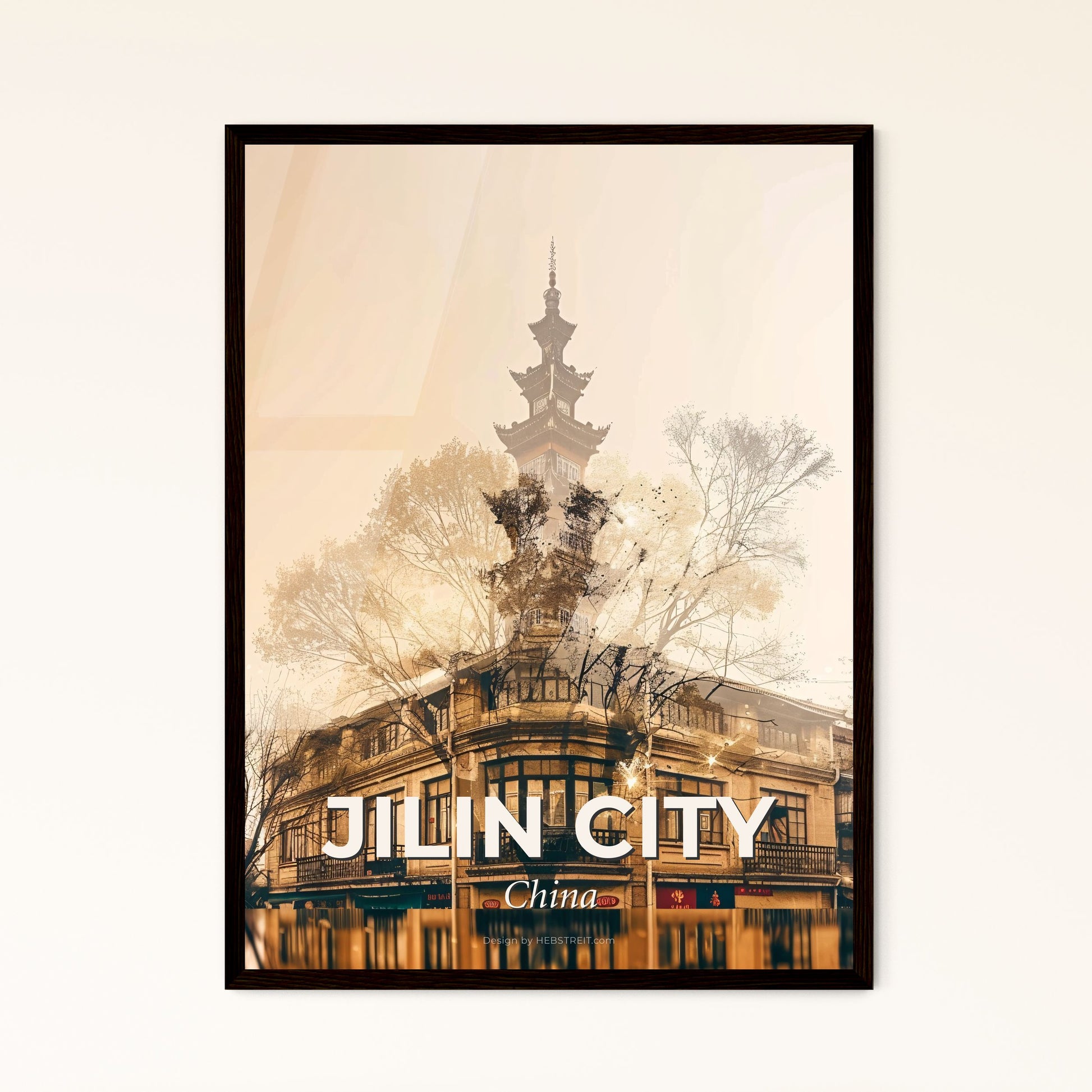 Jilin City Double Exposure Skyline Masterpiece - A building with a tower