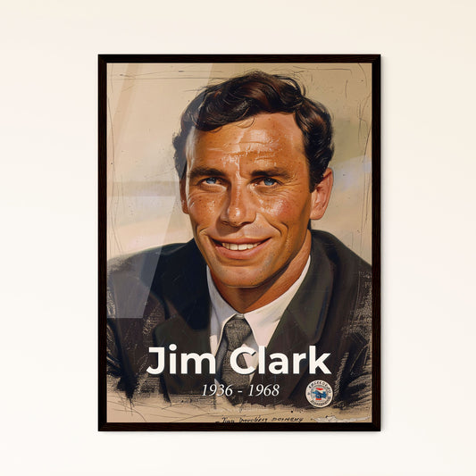 Jim Clark: Iconic Two-Time F1 Champion - Elegant Contemporary Portrait on Beige, Dynamic Lines & Subtle Colors for Timeless Decor