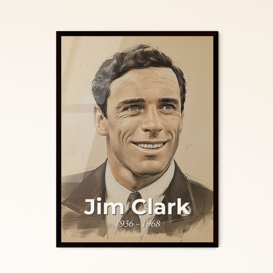 Jim Clark: Iconic Dual World Champion - Stunning Contemporary Art Portrait on Beige, Framed or Printed on Aluminum