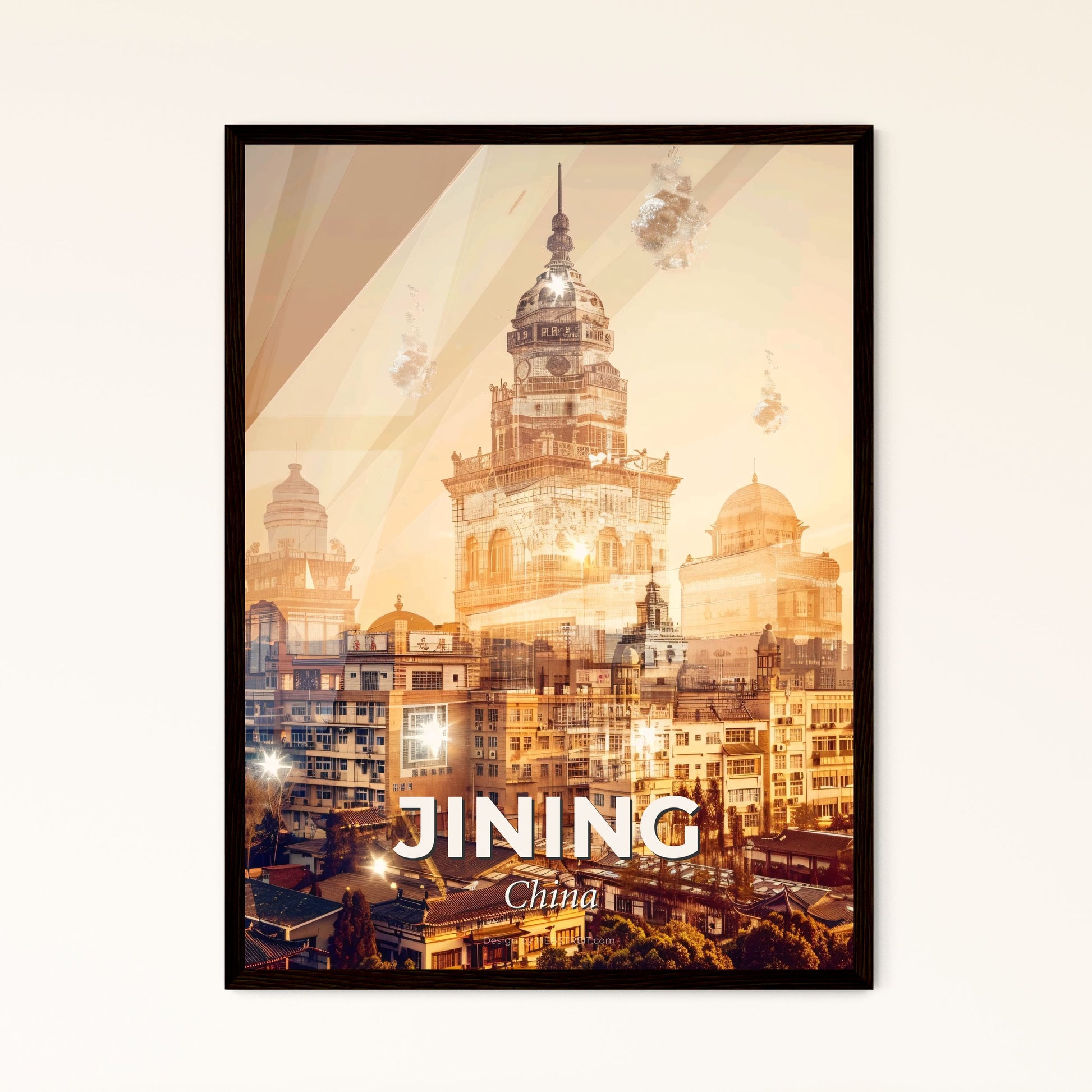 Jining Art Metropolis Panorama Sparkle Poster - A city with a clock tower