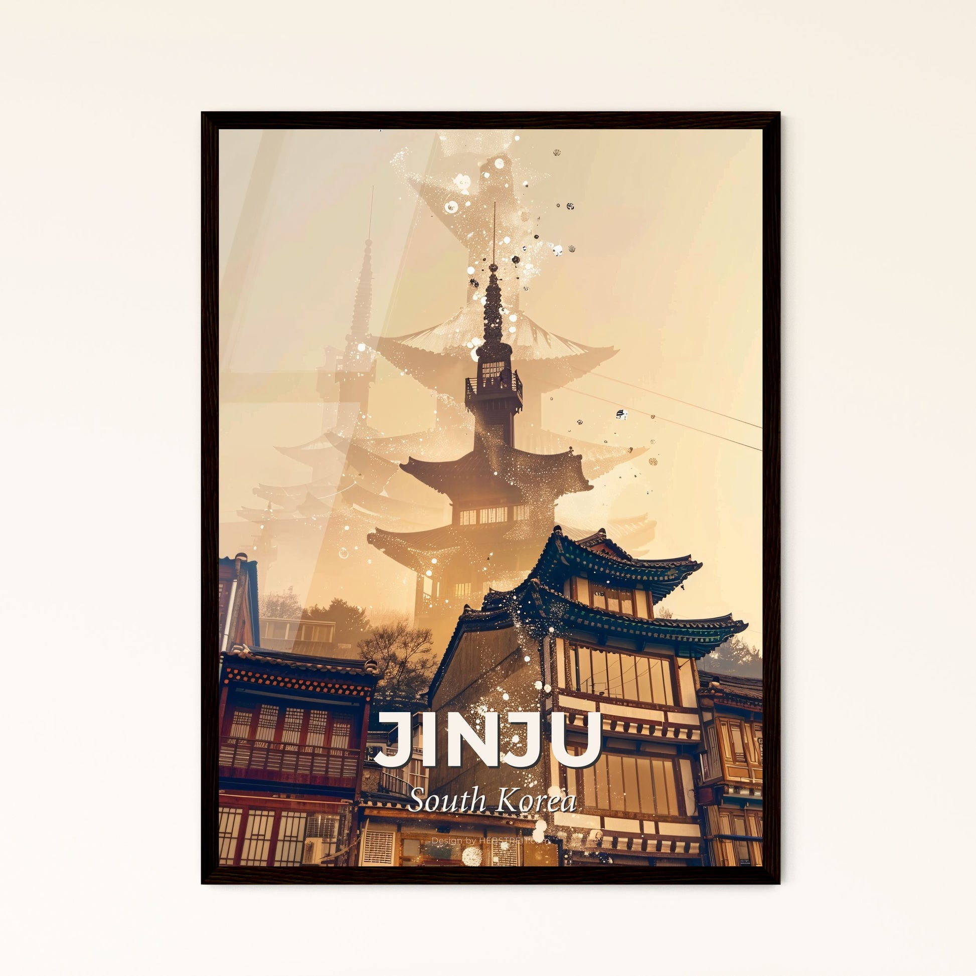 Jinju Skyline Double Exposure Composite - A tall building with a tower in the background