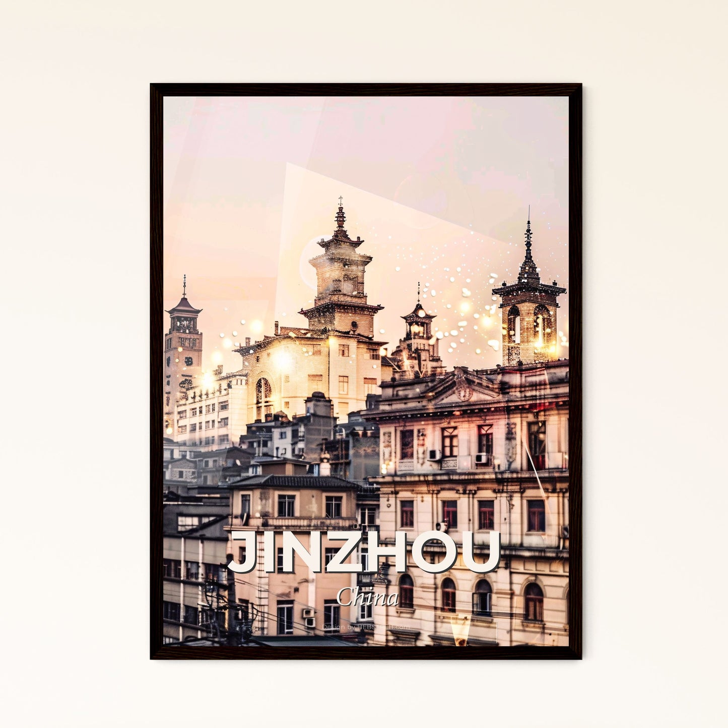 Jinzhou Skyline Composite Art Poster - A group of buildings with towers