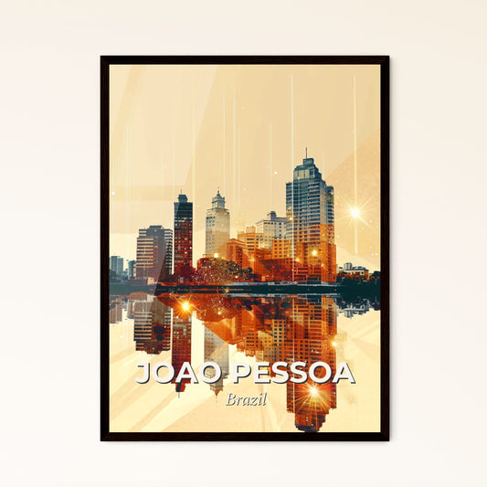 Joao Pessoa City Skyline Composite Art Poster - A city skyline with lights reflecting on water