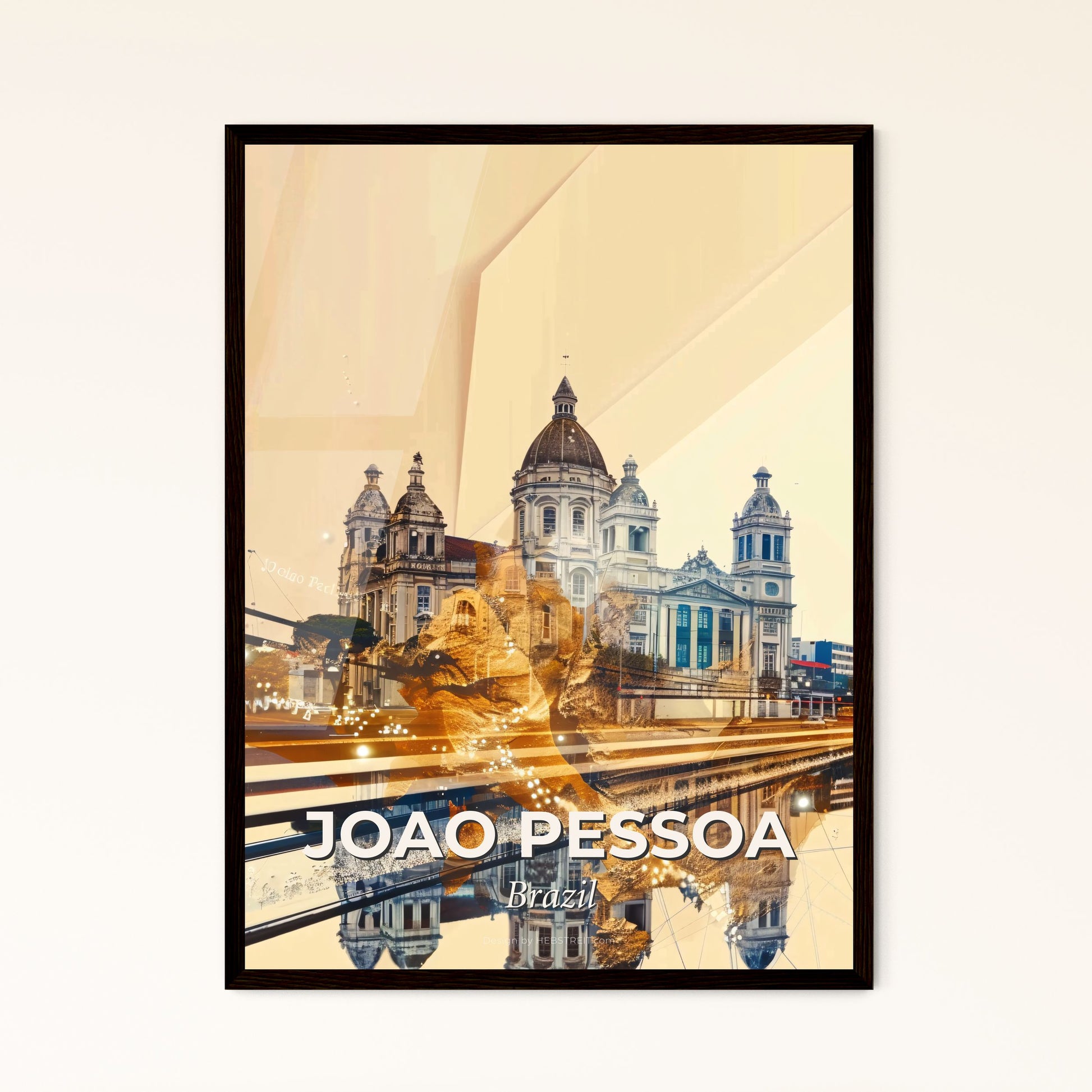 Joao Pessoa: Double Exposure City Skyline Poster - A building with a street in the background