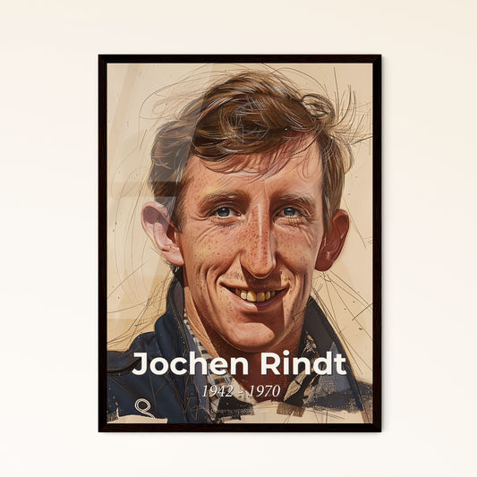 Jochen Rindt: Posthumous Champion - Stunning Contemporary Art Print on Beige Paper, Dynamic Lines & Elegant Hatching for Your Decor