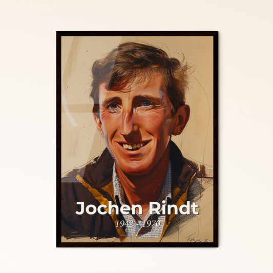 Jochen Rindt: Iconic Portrait of the Only Posthumous F1 Champion - Contemporary Art on Beige with Dynamic Lines & Elegant Hatching