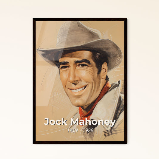 Jock Mahoney: Iconic Stuntman in dynamic Contemporary Art - Striking Portrait Print on Beige, Perfect for Home Decor!