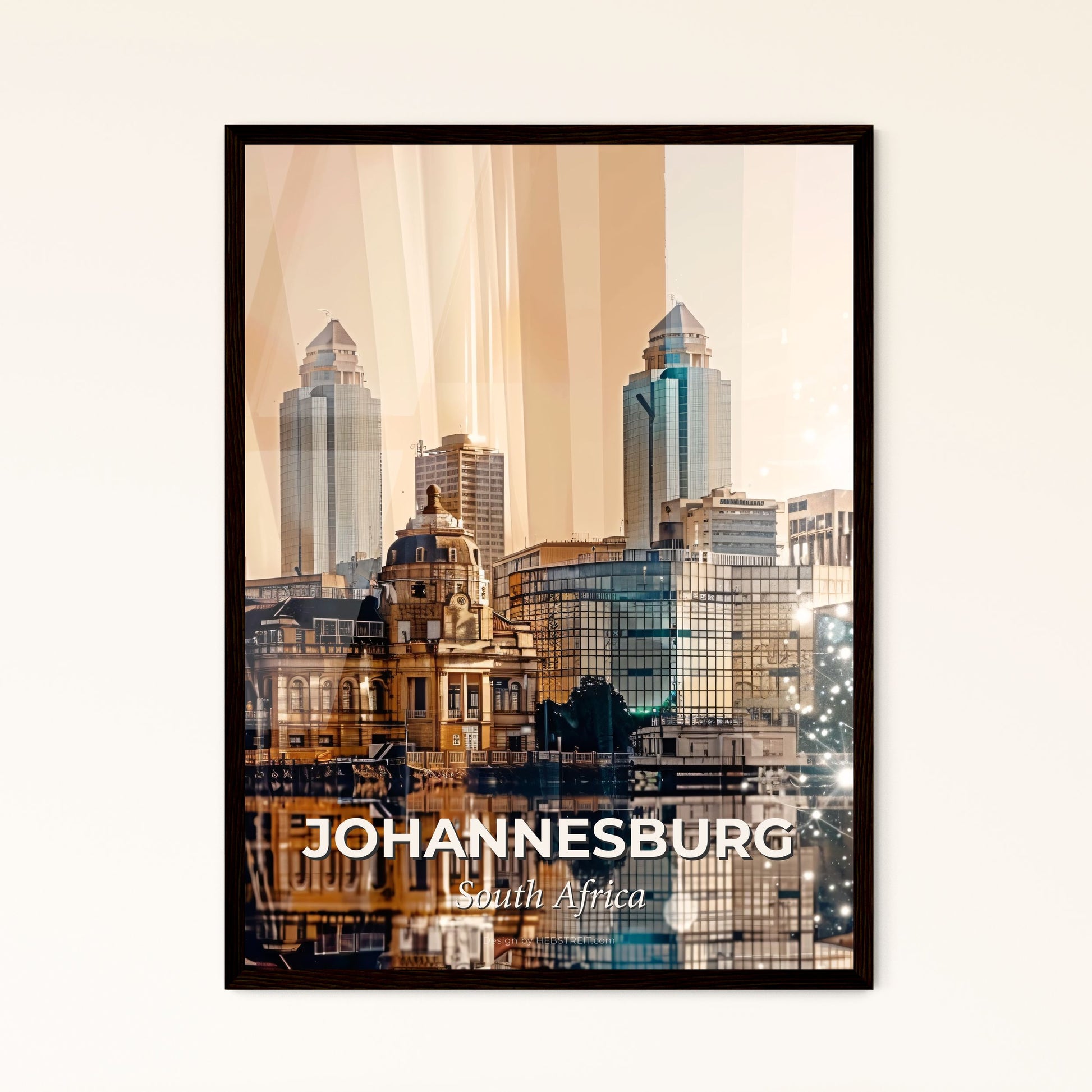 Johannesburg Skyline Art Print with Glowing Lights - A city with many tall buildings