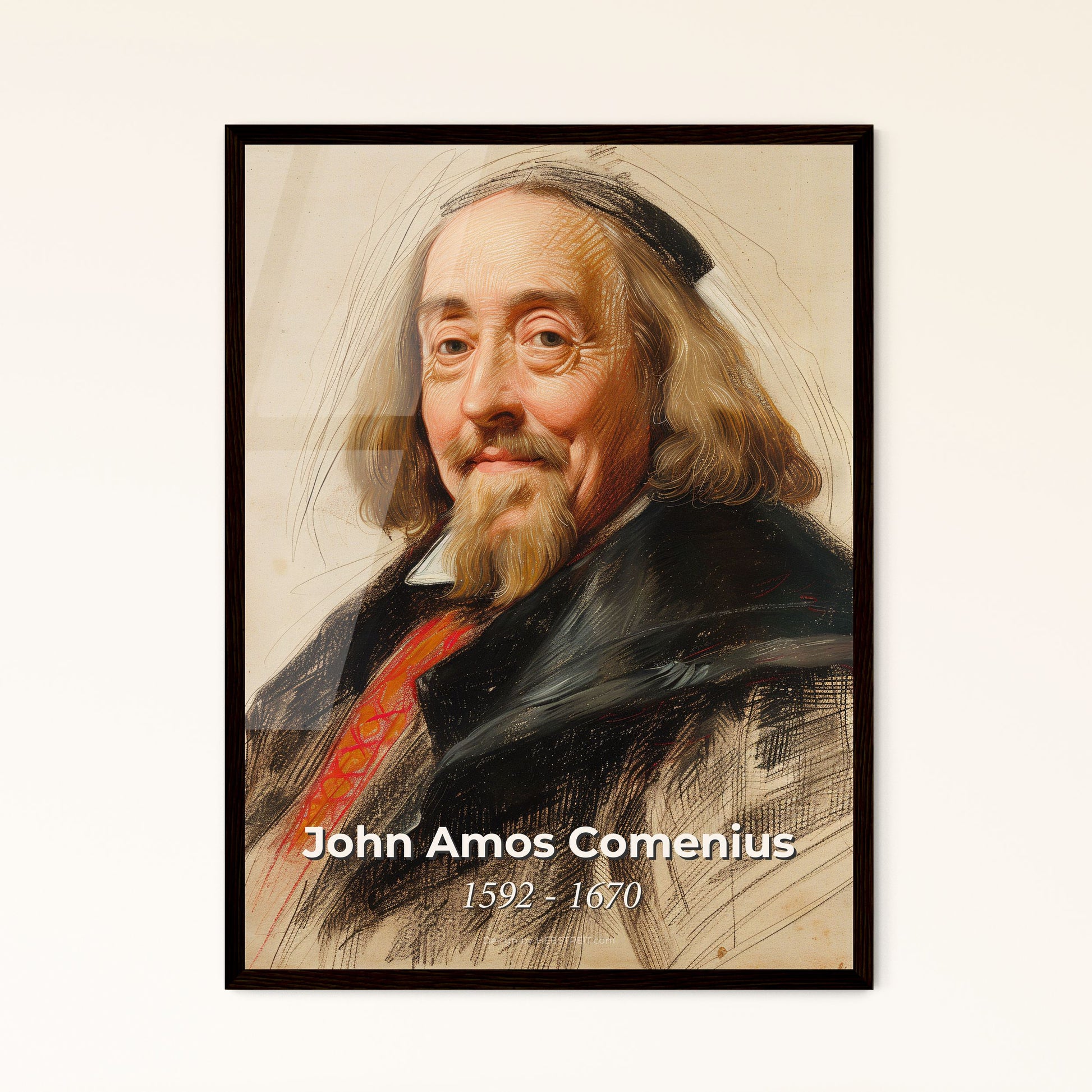 Exquisite Comenius Portrait: A Stunning Contemporary Interpretation of the Pioneer Educator in Dynamic Lines & Vibrant Hues