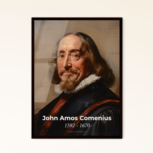 Comenius Reimagined: A Contemporary Portrait of the Czech Pioneer of Education on Elegant Beige - Artful Gift for Home Decor