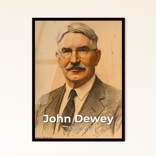 Radiant John Dewey Portrait: A Captivating Contemporary Tribute to Philosophy & Education on Luxurious Beige, Framed & Printed Options