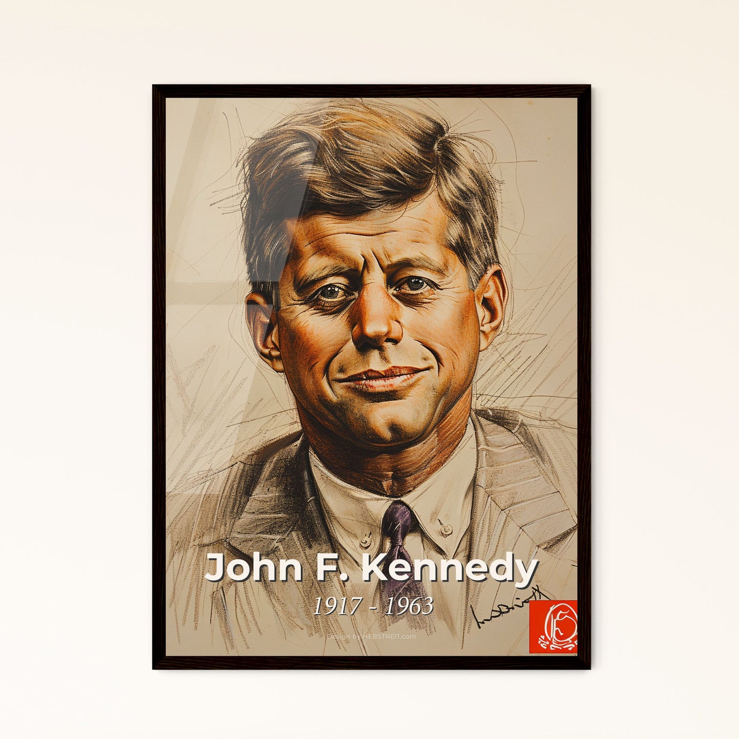 Charismatic Portrait of John F. Kennedy: A Striking Contemporary Artwork on Beige, Perfect for Home Decor & Gifting.