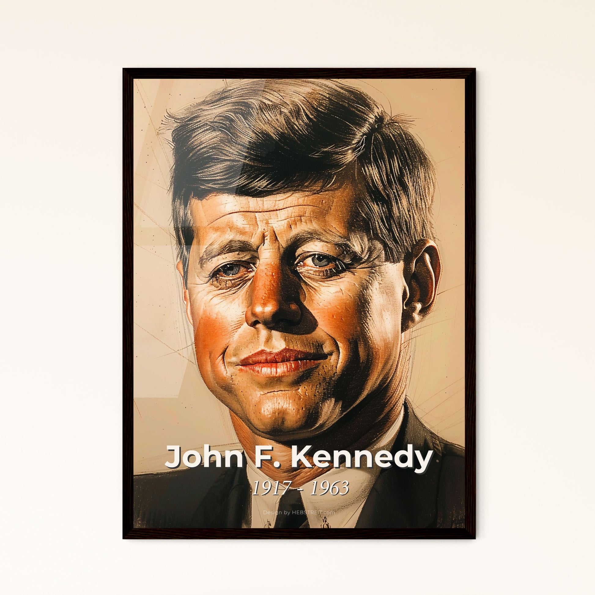 Captivating Portrait of John F. Kennedy: Charismatic Leader in Contemporary Art Print - Elegant Framed or Aluminum Options Available!