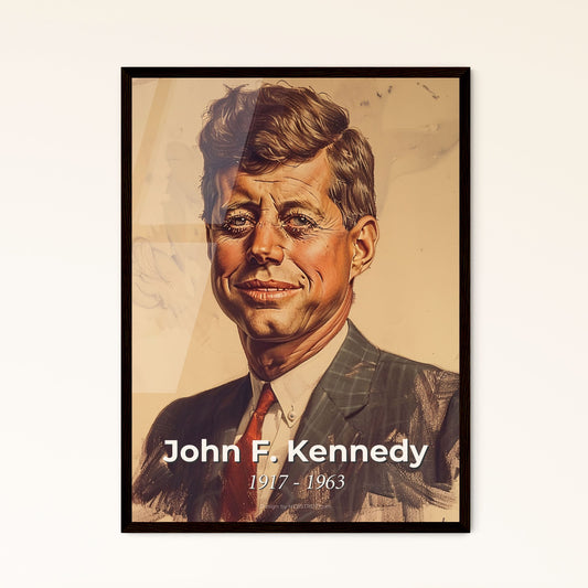 Charismatic JFK: A Contemporary Tribute - Vibrant Lines & Subtle Hatching on Beige - Perfect Gift or Home Decor Accent