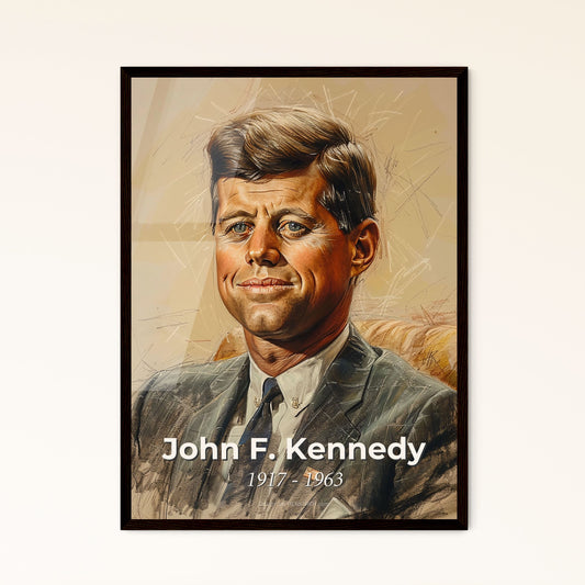 Charismatic Portrait of John F. Kennedy: A Contemporary Artwork in Bright Beige, Perfect for Home Decor or a Thoughtful Gift