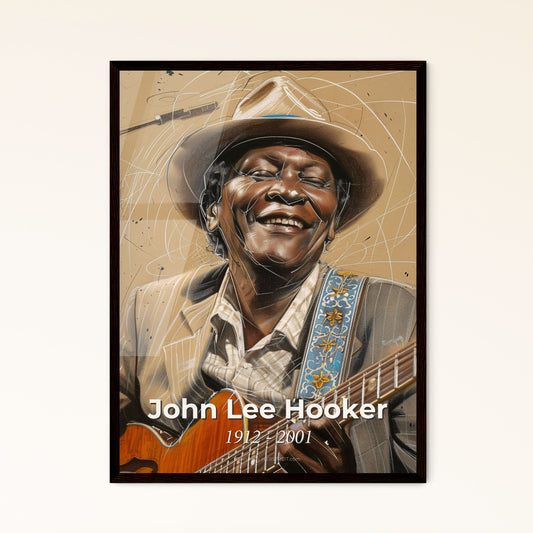 Dynamic Tribute to John Lee Hooker: A Captivating Contemporary Portrait Celebrating the Legacy of Blues Greatness in Art