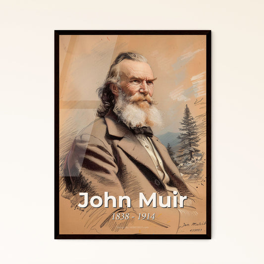 Radiant John Muir Portrait: Iconic Conservationist on Beige - Contemporary Art Print, Perfect for Home Decor or Unique Gift