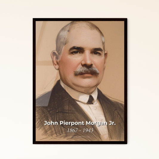 Elegant Portrait of John Pierpont Morgan Jr.: A Masterful Contemporary Artwork in Vibrant Hues for Chic Home Decor