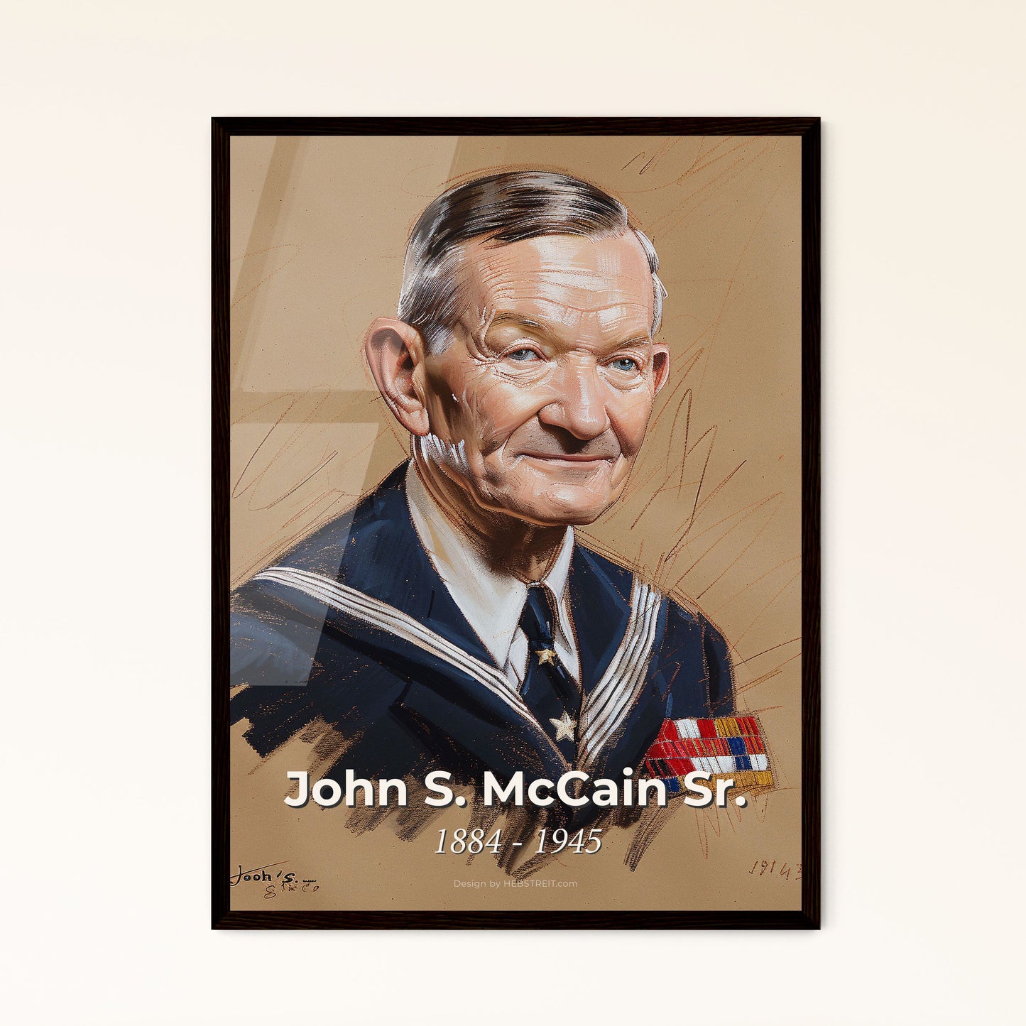 Vibrant Contemporary Portrait of Admiral John S. McCain Sr.  Framed Print