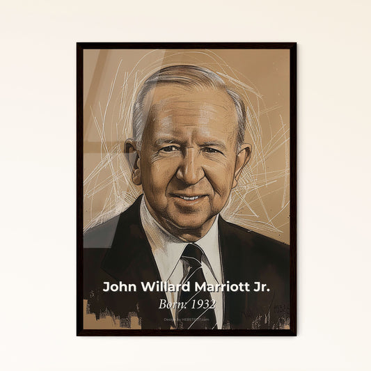 Elegant Contemporary Portrait of John Willard Marriott Jr.: A Dynamic Tribute to a Hospitality Icon in Sophisticated Artistry