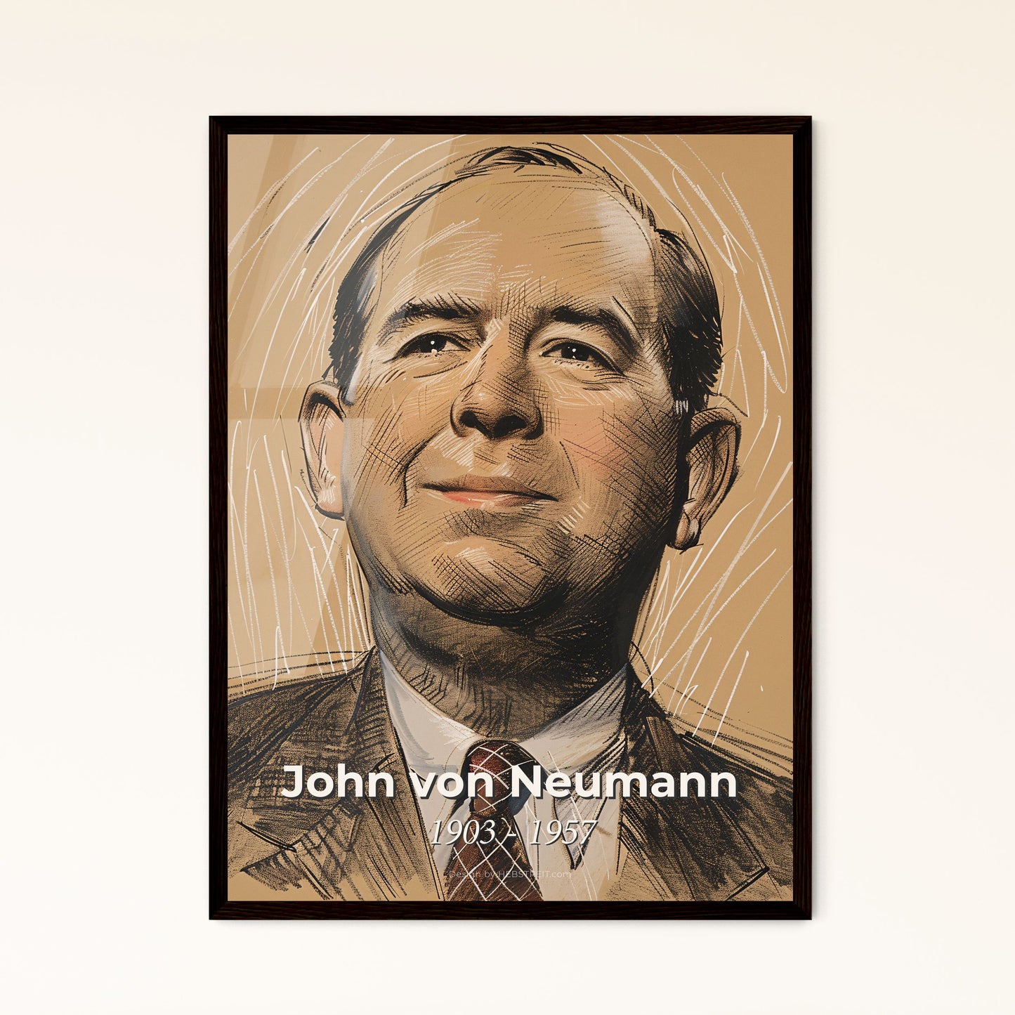 Elegant Portrait of John von Neumann: A Stunning Contemporary Art Tribute to a Mathematician's Legacy in Home Decor