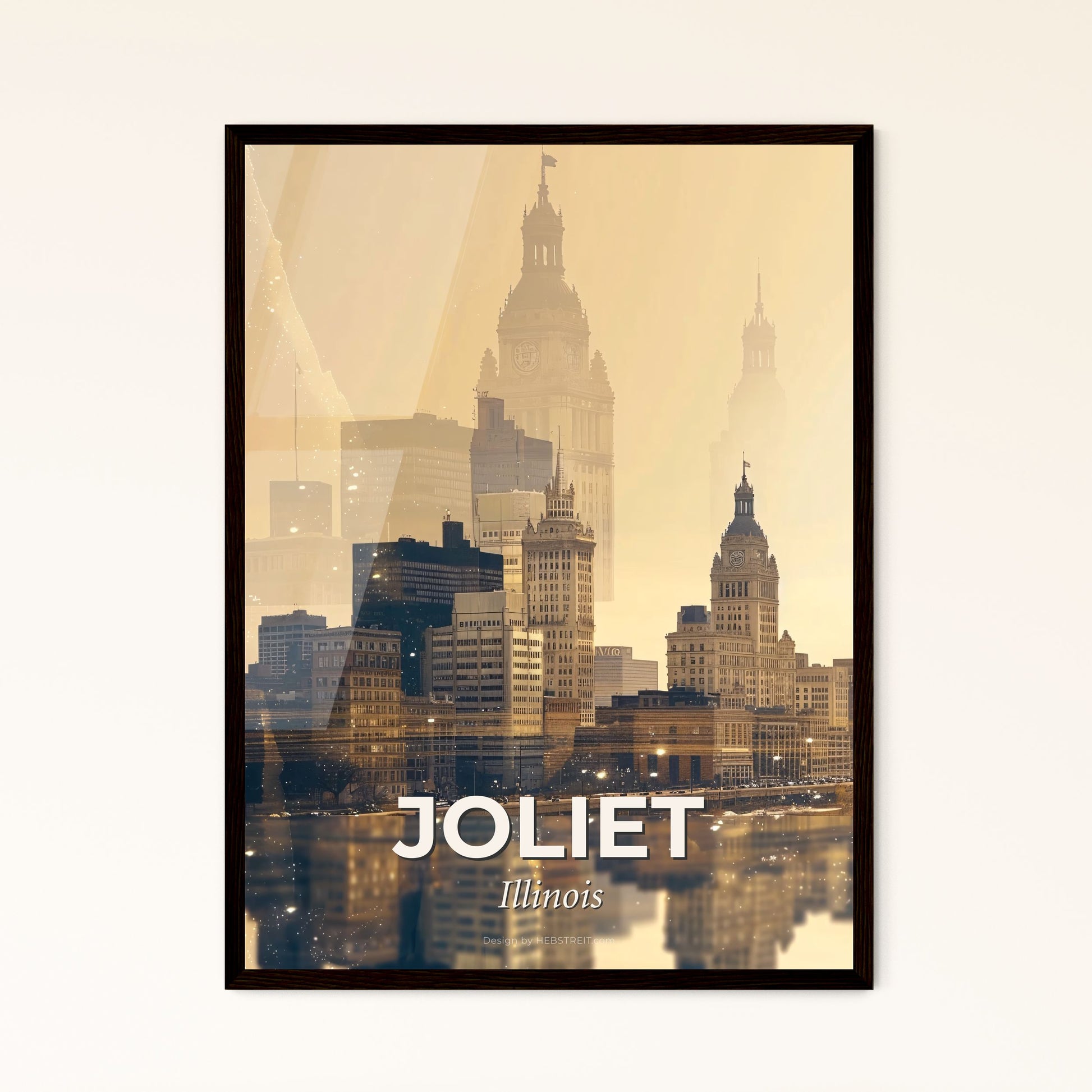 Joliet Skyline Icon Composite Art Cityscape - A city skyline with a body of water