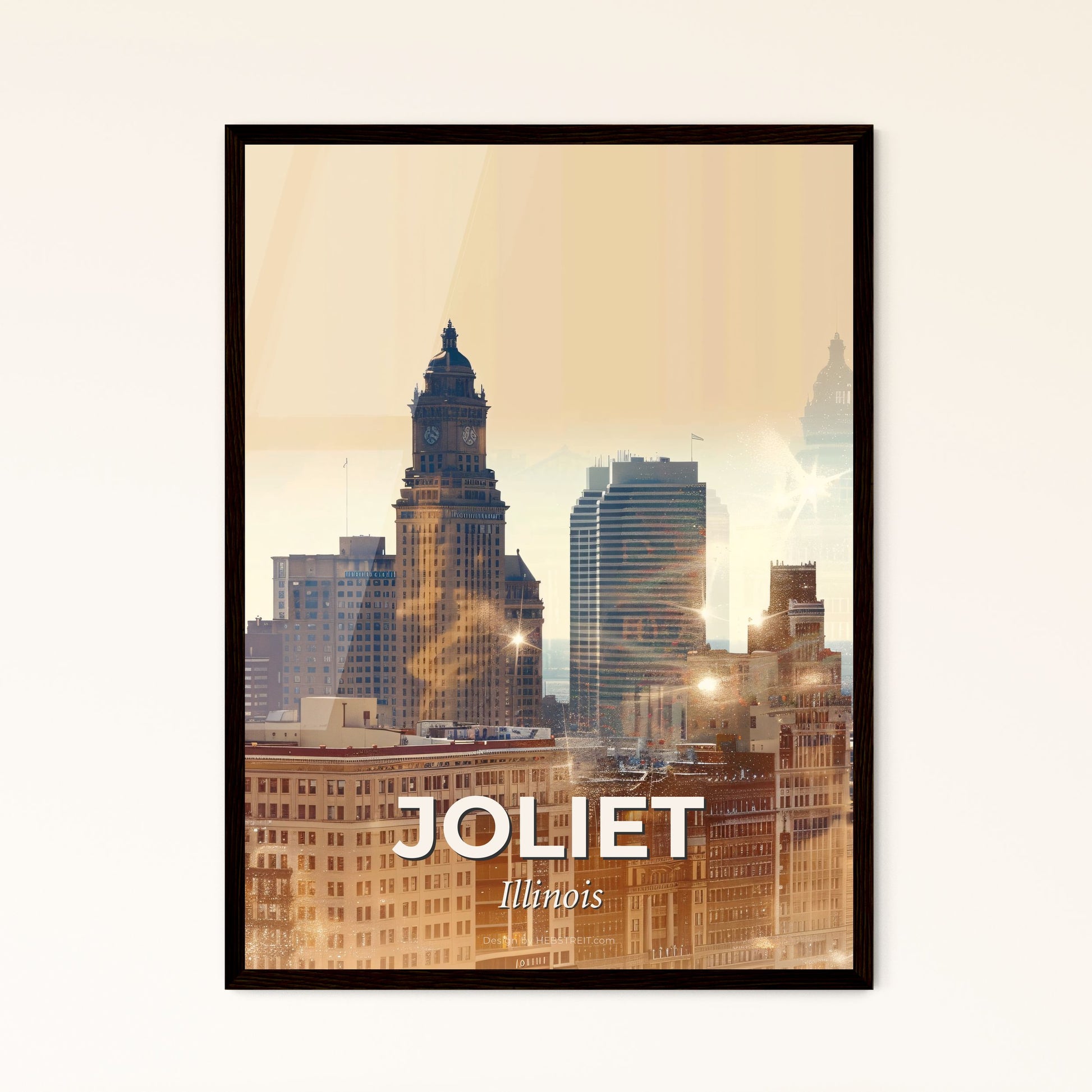 Joliet's Skyline Iconography in Radiant Hues - A city skyline with tall buildings