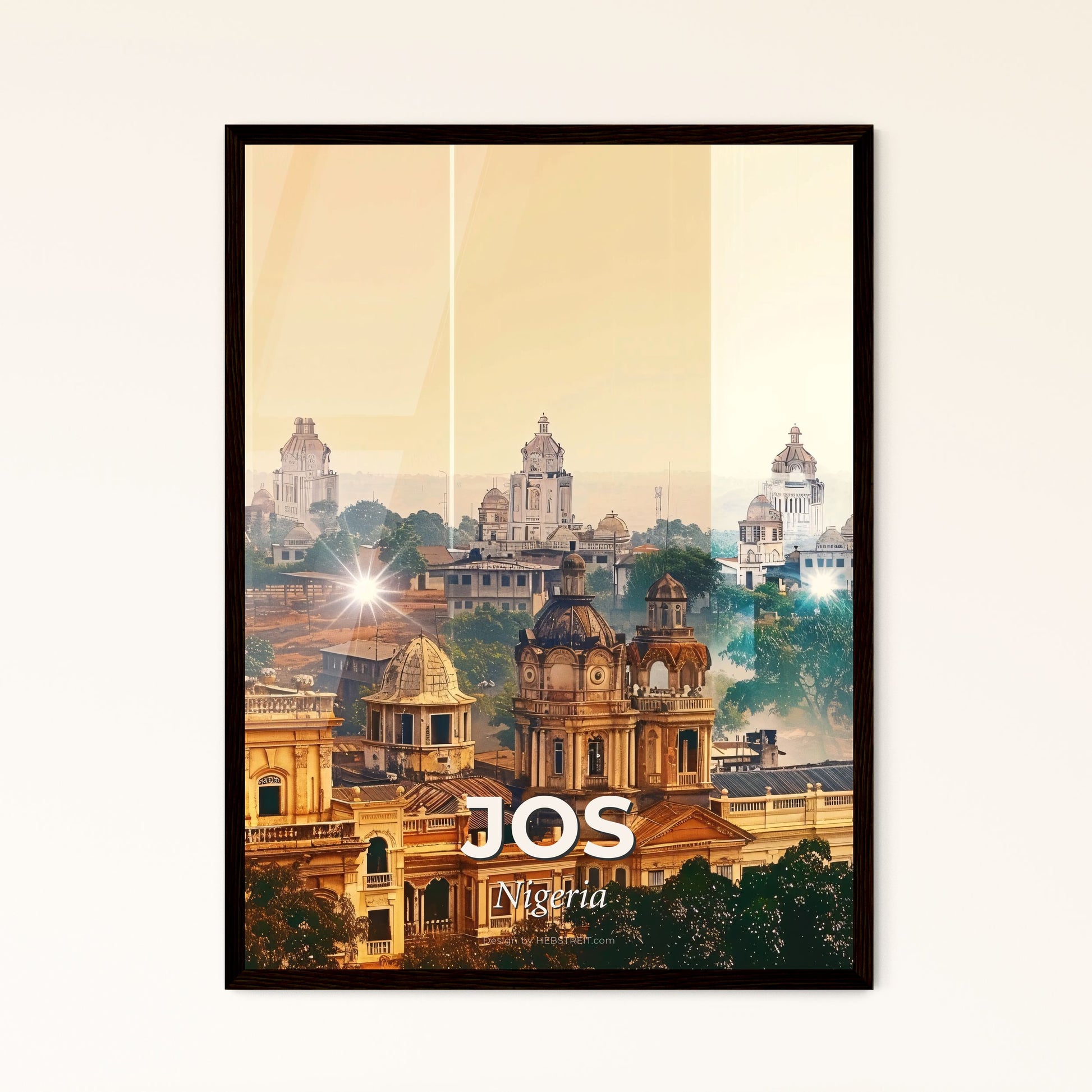 Jos City Double Exposure Art Skyline Poster - A group of buildings with trees and buildings in the background