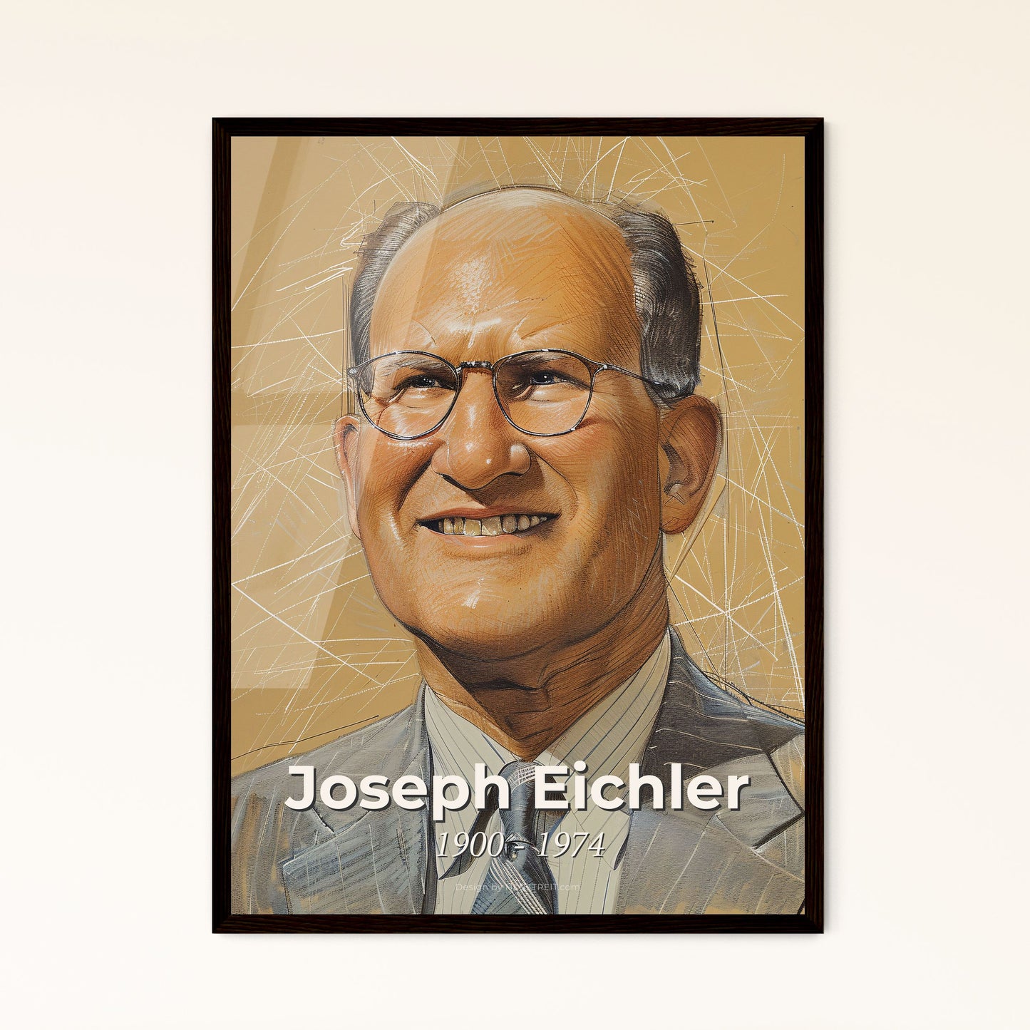 Elegant Mid-Century Modern Portrait of Joseph Eichler: A Distinctive Art Piece for Chic Home Décor & Unique Gift Ideas