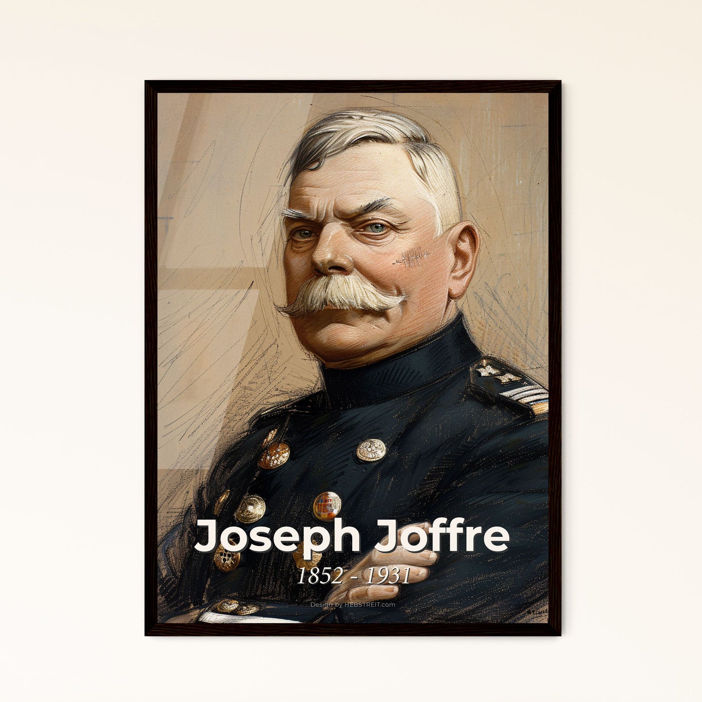 Charming Portrait of General Joseph Joffre: A Contemporary Art Tribute in Hues, Lines, and Texture - Perfect for Home Décor