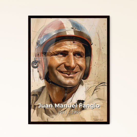 Juan Manuel Fangio: Iconic Argentine Racing Legend - Dynamic Contemporary Art Print on Beige, Perfect for Home Décor & Gifts!