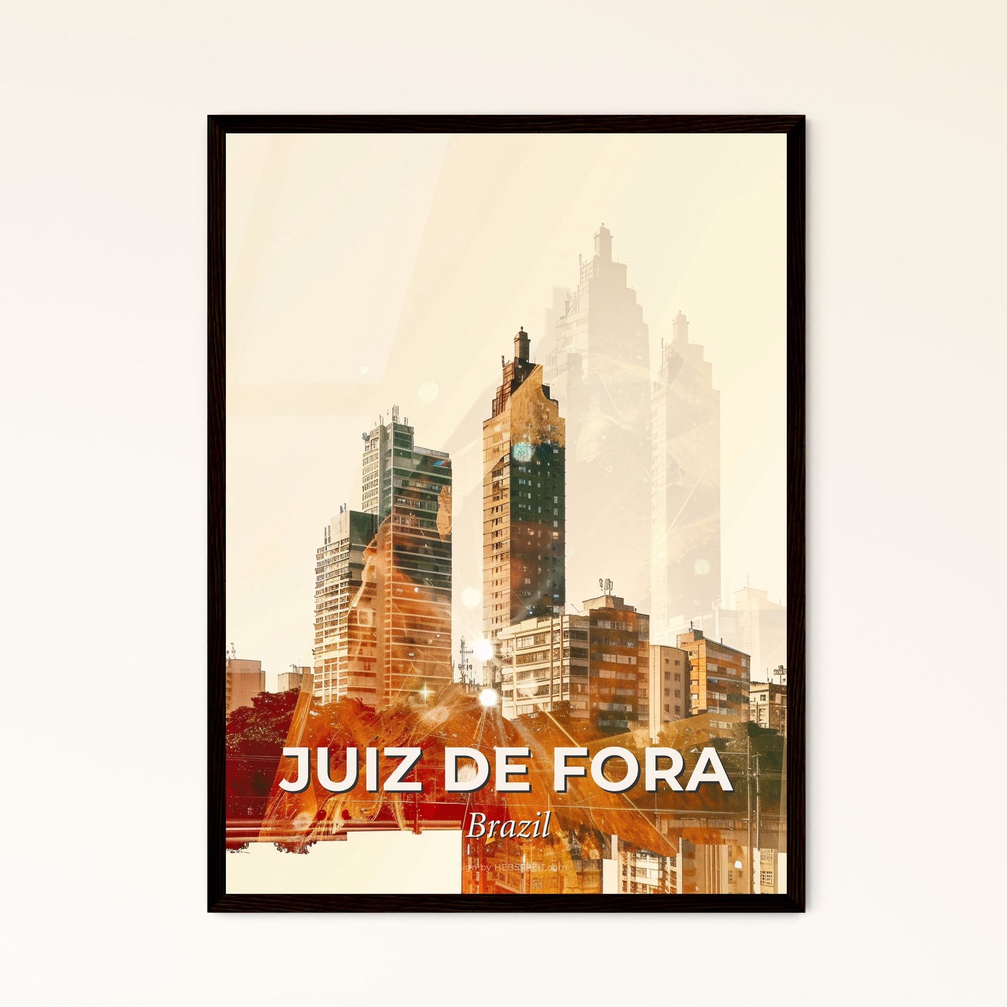 Juiz de Fora City Icons Double Exposure Art - A city skyline with many tall buildings