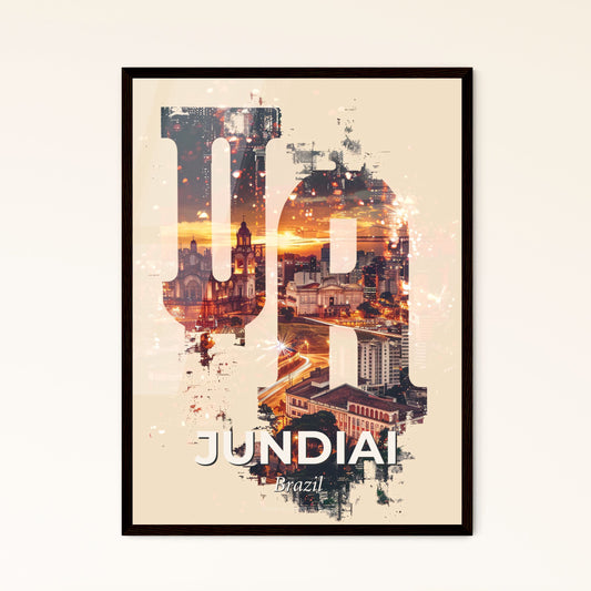 Jundiai City Skyline Double Exposure Composite Art - A cityscape with buildings and a sunset