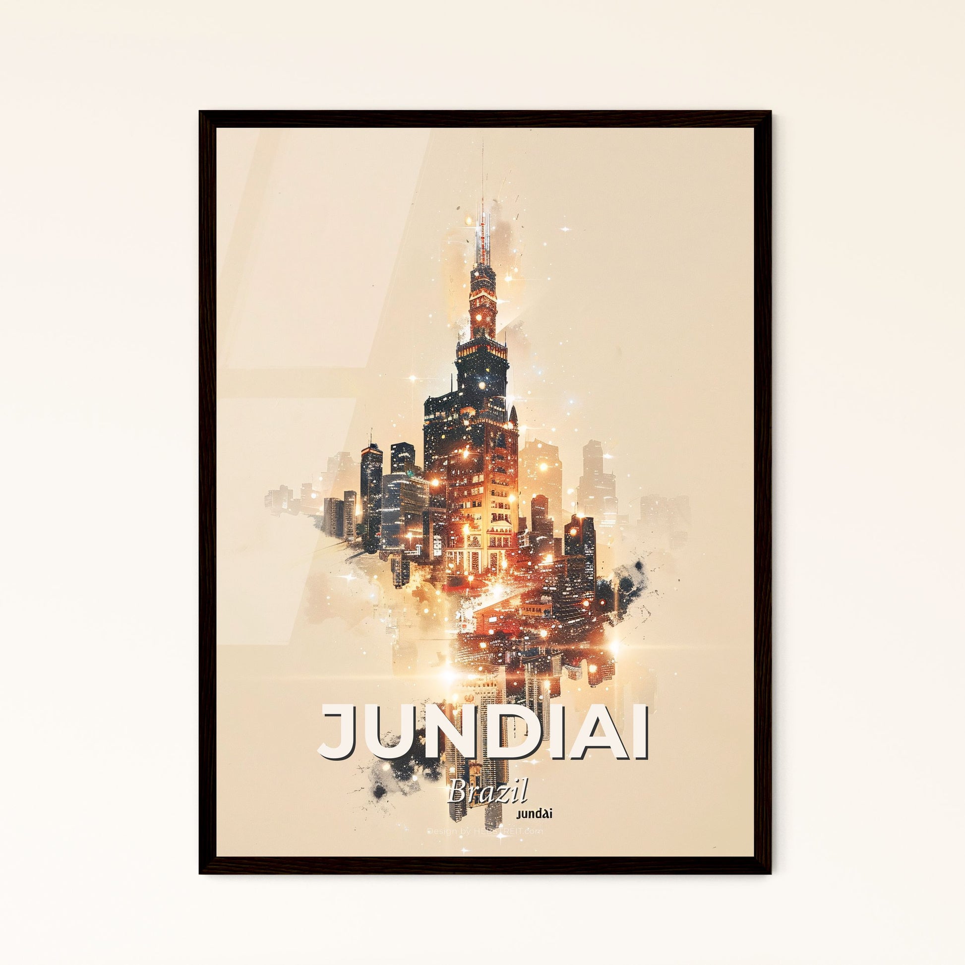 Jundiai City Skyline Double Exposure Poster - A city skyline with lights